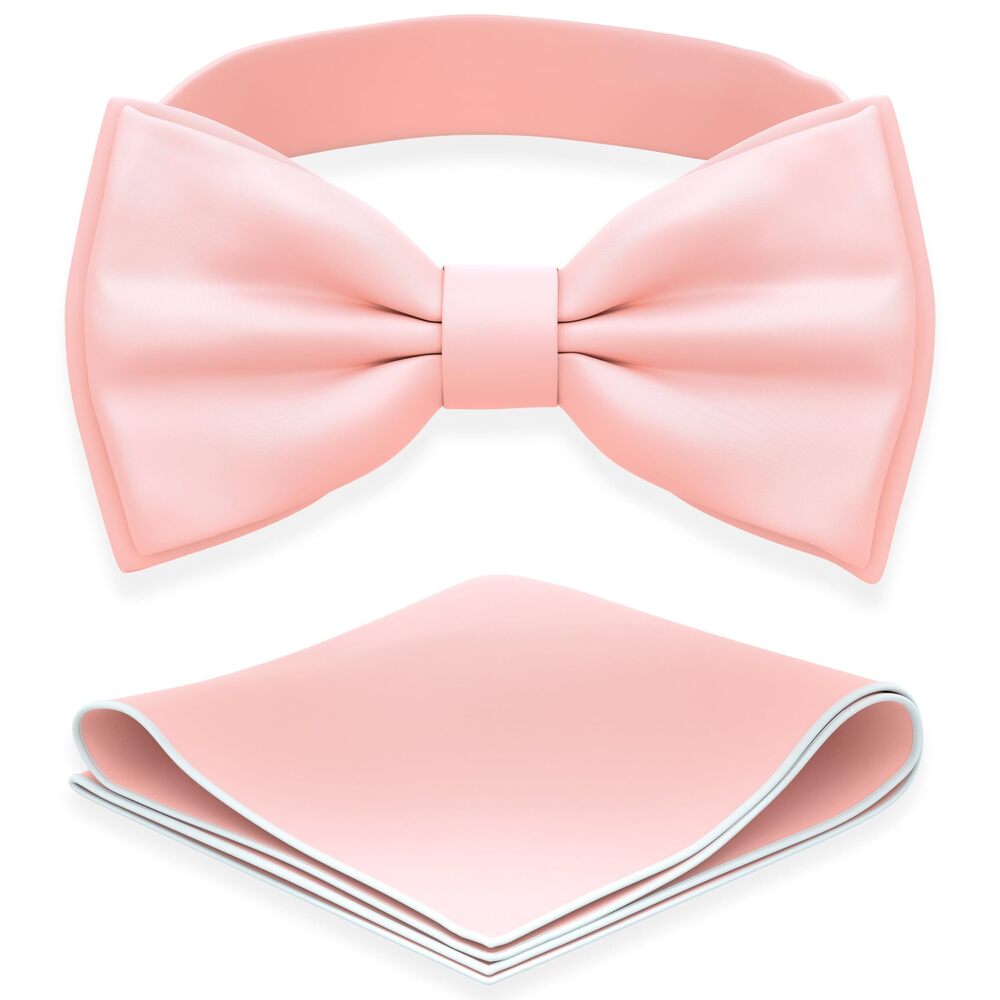 7481 Light Peach Bow Tie with Handkerchief Pre-Tied Style Formal Satin